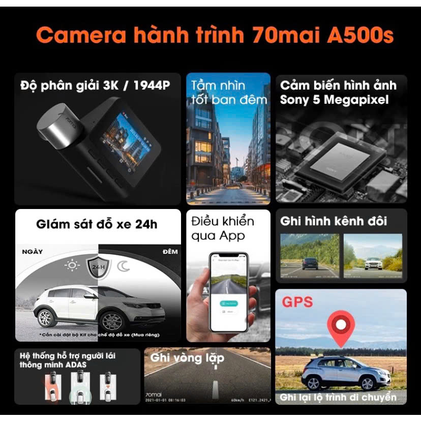 Cam hành trình ô tô 70mai A500S Pro + Plus